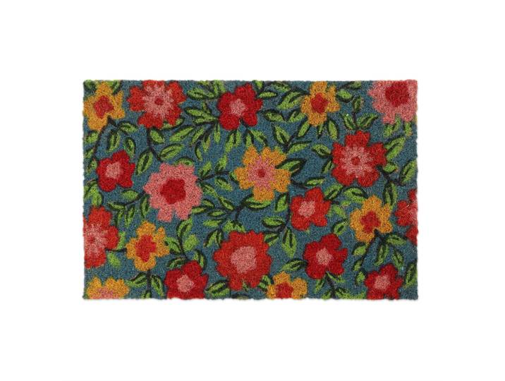 Fussmatte Kokos Blüten Grün-Hellblau-Rot