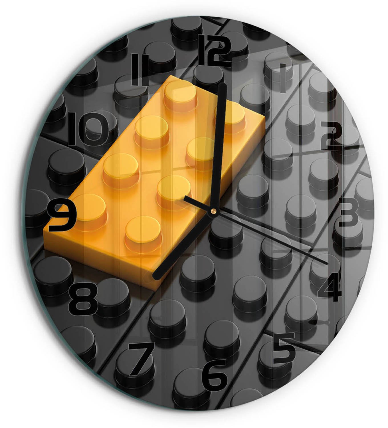Tulup Wandklok Lego - Geel Decoratief Glas met Motief - Diameter: 30 cm