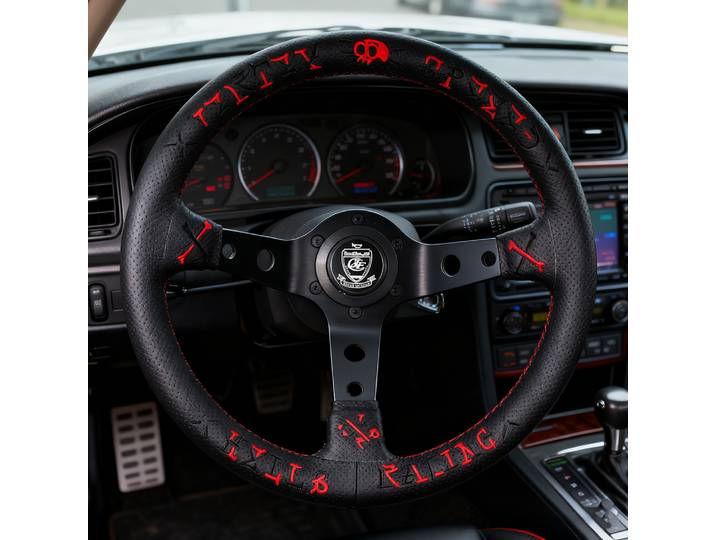 Volant de course universel VERTEX 320 mm, volant sport en cuir à fond profond pour drift, avec broderie rouge et noire