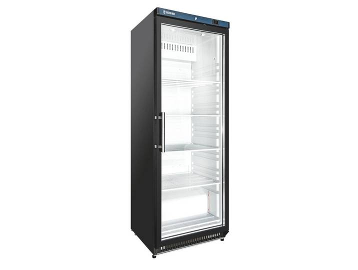 GastroHero Vollraumkühlschrank Lagerkühlschrank ECO 400 Glastür Schwarz 336 Liter LED LKSE400BG, 187.5 cm hoch, 60 cm breit, ideal zur Präsentation von Getränken und gekühlten Waren