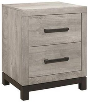 Benjara Deena 25 Inch Classic 2 Drawer Nightstand, Metal Handles, Wood Grain Gray