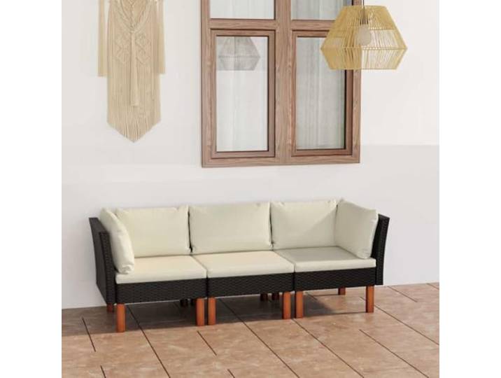 Résine tressée acier résistant aux intempéries coussins amovibles 3 places Canapé de jardin 3 places avec coussins Noir Résine tressée Ensemble salon extérieur modulaire en angle