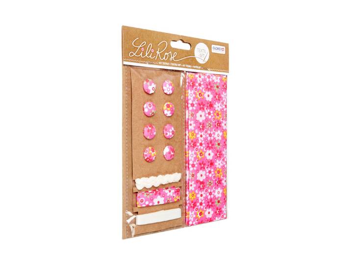 Glorex Textil-Set Blumen Pink 48 × 48 cm 3 × 1 m 8 Knöpfe