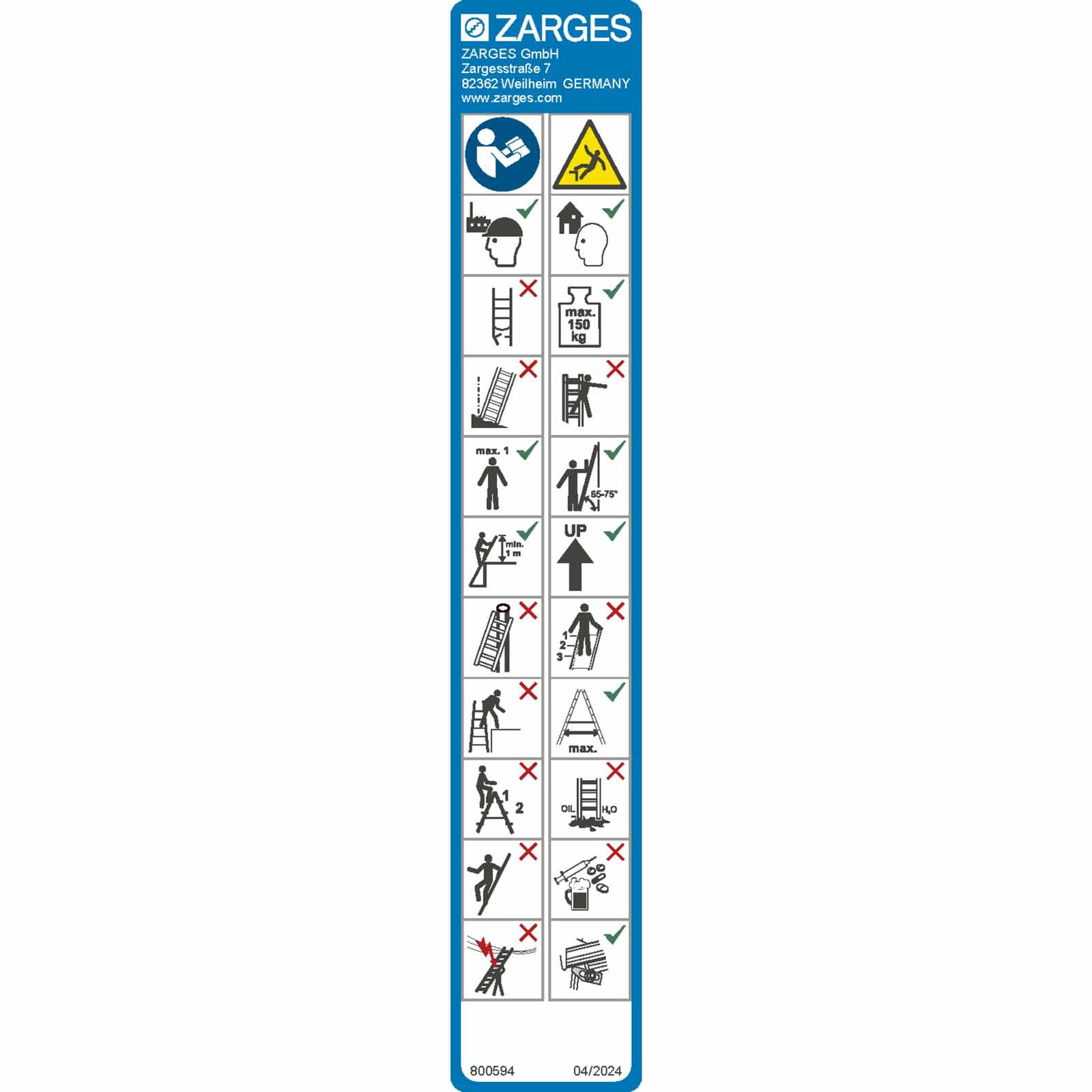 Zarges Hinweisschilder für Combimaster Plus X, Combimaster X, Combimaster DX
