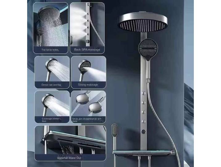 Ensemble de pomme de douche intelligente à température constante, corps en cuivre, sortie d'eau pressurisée, processus de placage chromé avec pulvérisation de taille