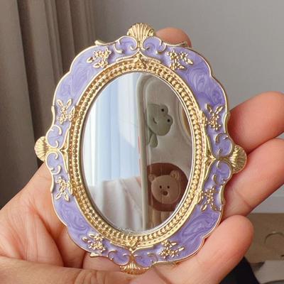Fusion Finds Vintage Handheld Mirror With Antique Gold Relief Frame, Folding Portable Makeup Mirror For Travel & Vanity vintage purple