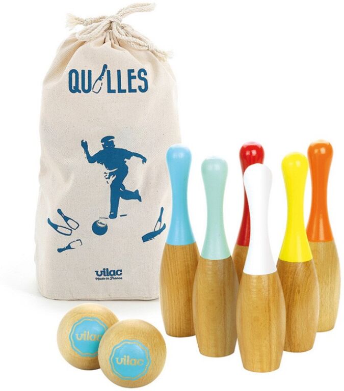 6 quilles bowling bicolores - Vilac