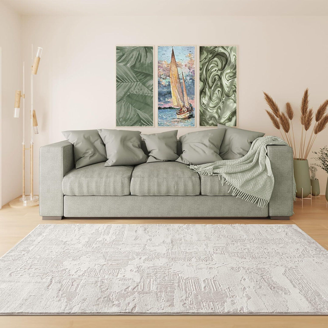 Ruglenza Home Ruglenza Modern Area Rug - Soft Pile Easy Clean Carpet for Living Room & Bedroom, Durable Synthetic Fibre, Stylish Home Decor Rug Cream-Textured 160 x 230 cm