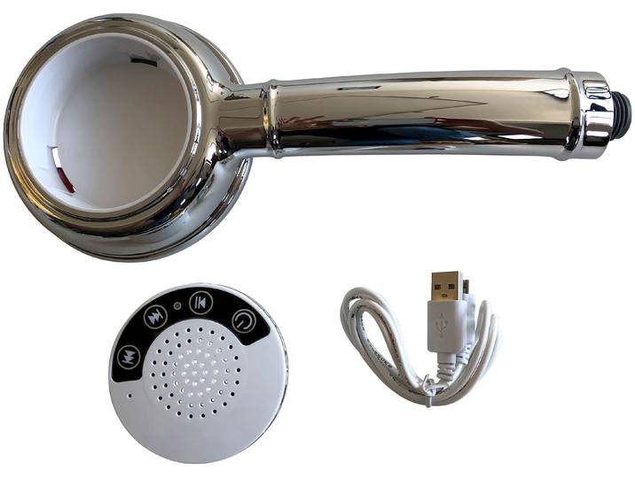 Handbrause ADOB Bluetooth , grau (chromfarben), B:10cm H:25cm, Duschköpfe, Handbrause, mit Lautsprecher für Musik oder Telefon