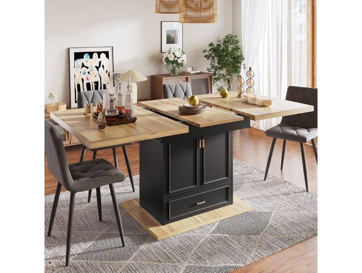 SENVIRO Table a manger extensible avec rangement decor bois 110 a 140x80x75cm Bois naturel