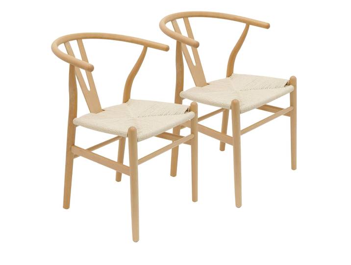 Skandinavischer Stühle aus massivem Holz und Naturseil - 2er-Set