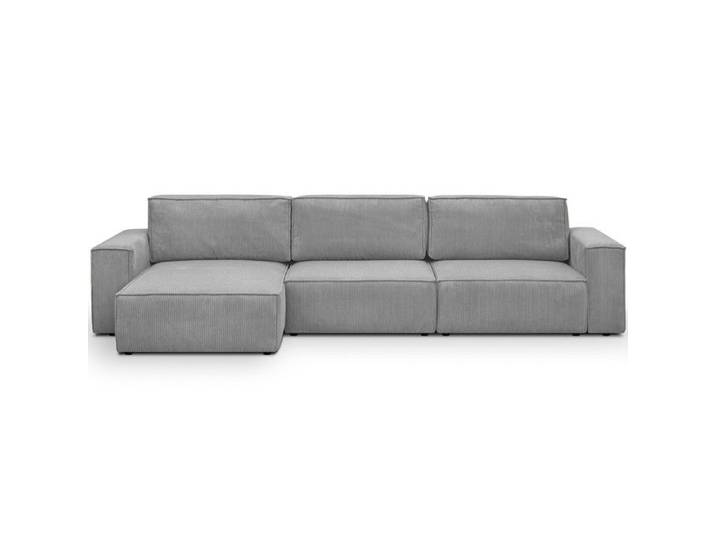 Canapé d'angle modulable 5 places en velours côtelé gris clair - Harper Mod