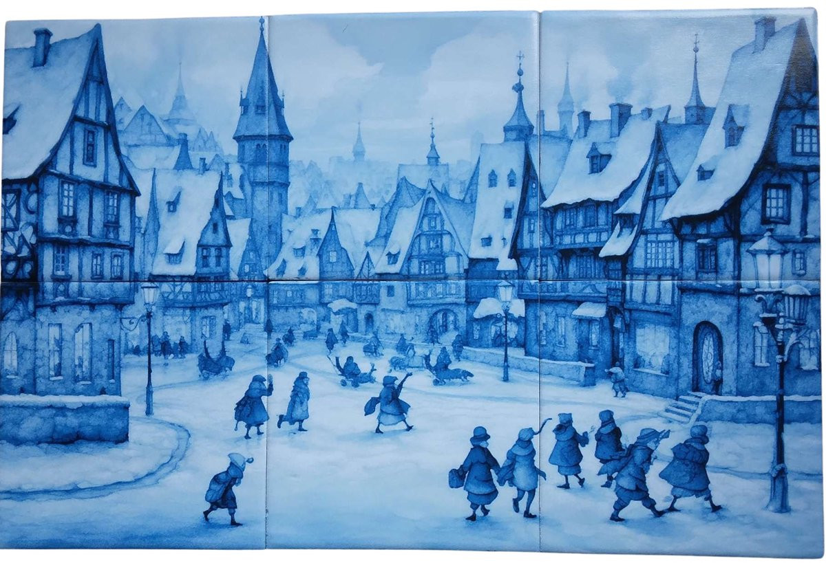 MadDeco Friese Witjes Winters tafereel in Anton Pieck stijl met 6 tegels, 13 x 13 cm per tegel