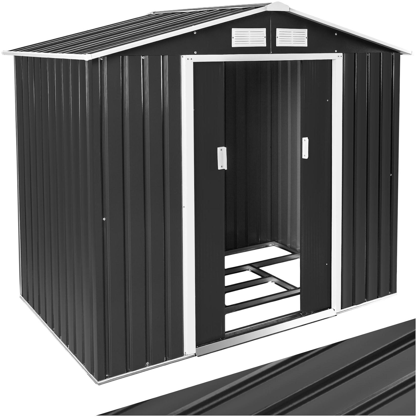 tectake® Gartenhaus mit Satteldach, aus Stahl, praktische Schiebetür, 214 x 130 x 185 cm