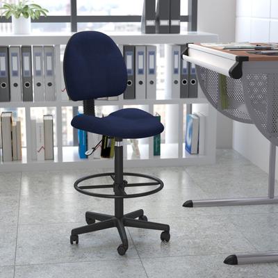Flash Furniture Bruce Black Patterned Fabric Adjustable Height Drafting Chair with Adjustable Foot Ring