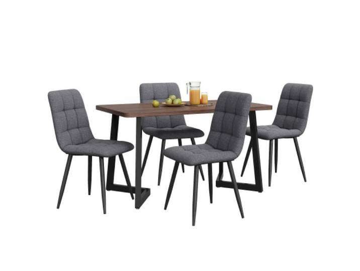 Salle a manger complete 5 pièces moderne table cuisine motif bois pieds métal noir MDF + 4 Chaises .
