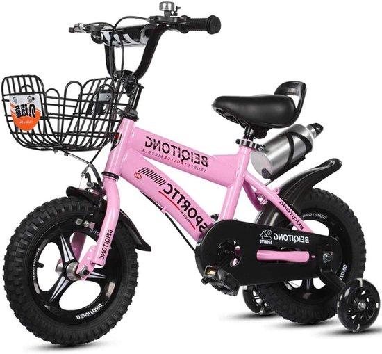 Kinderfahrrad - Jungen Mädchen Fahrrad - Lederfahrräder - mit Stützrädern - 16 Zoll - Pink