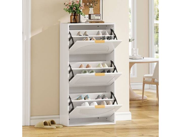 Meuble à chaussures étroit à 3 portes armoire à chaussures coffre à chaussures pour entrée ou salon blanc 60x24x114cm