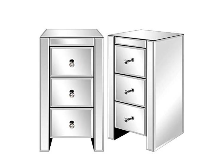 Alightup Nachttisch Glas 2er Set mit 3 Schubladen, Nachtschrank Beistelltisch Spiegel, Aufbewahrungsschrank aus Glas, für Wohnzimmer, Schlafzimmer, Büro usw., 30 x 30 x 60 cm
