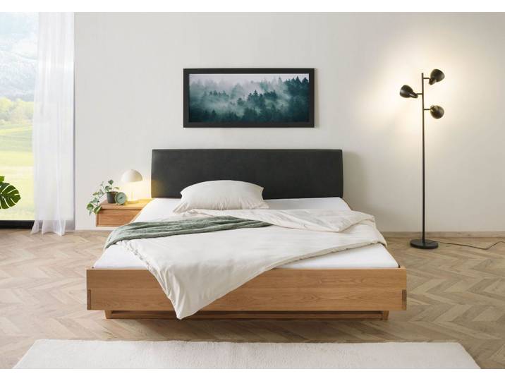 Bett mit Nachttisch links Eiche 160x200x85 natur geölt, Kopfteil anthrazit FICHTELBERG #50