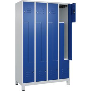 CP-Möbel Spind Classic PLUS, Z-Spind, blau, 4 Abteile, 8 Fächer, mit Füßen & Zylinderschloss, 120 x 195 cm