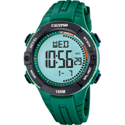 Chronograph CALYPSO WATCHES "Urban Digital", grün, Armbanduhren, Herren, grün-schwarz, Chronograph, Quarzuhr, Armbanduhr, Herrenuhr, Silikonarmband, digital, Tag