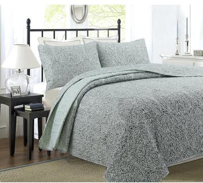 Cozy Line Home Fashions Cozy Line Ombre Leaf Sage Forest Green Medallion Polyester Quilt Bedding Set