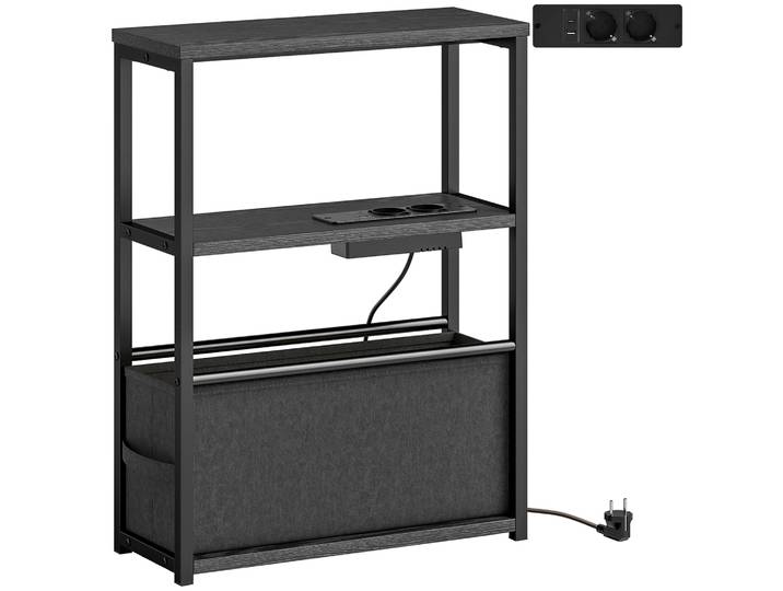 HOMCOM Bijzettafel Salontafel met stopcontacten, opbergruimte, voor Kleine Ruimtes, 45x18x60,2cm, Zwart