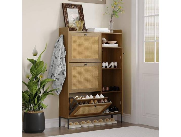Meuble à chaussures - Armoire Rangement Grande Capacité 24 Paires - Meuble d Entrée Couloir - Bois Clair - 108x30x88cm