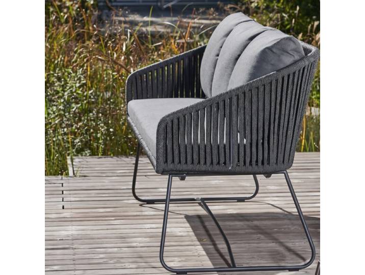 CASA DOMA Ribera Diningbank Rundform, Edelstahl-Kufen - Rope anthrazit – vertikal breit Modern Country