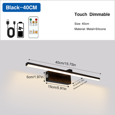 Friendly Fresh Finds Rechargeable LED Picture Light With Remote, Wireless Battery Operated Wall Light, 3 Color Dimmable black 40cm with Battery