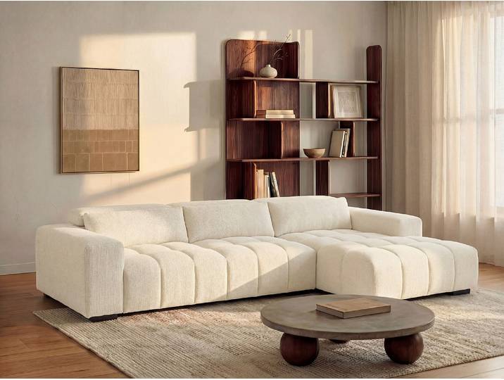 Ecksofa - Ecke rechts - Strukturstoff - Beige - LOPONZA