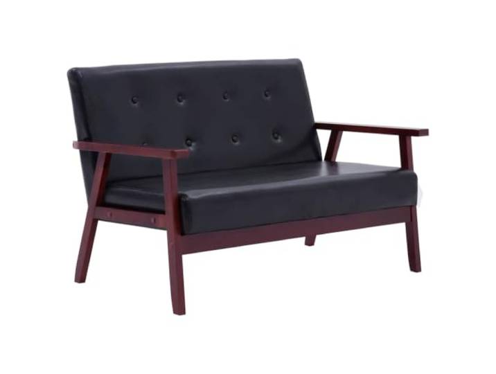 GHVBNMF 2-Sitzer Sofa Schwarz Kunstleder Retro Couch mit Holzrahmen Kompakte 2er Couch im Retro Design für Wohnzimmer und Büro. Pflegeleichter Kunstlederbezug auf stabilem Holzgestell.