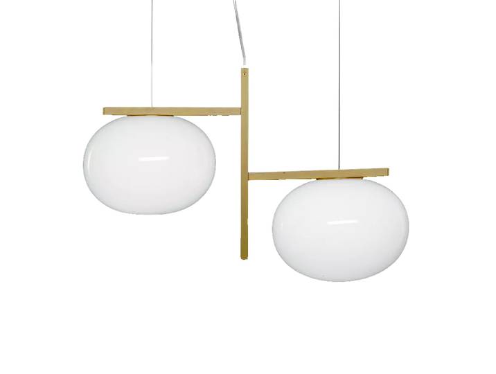 OLUCE lampe à suspension ALBA (2 bras - verre soufflé et laiton)