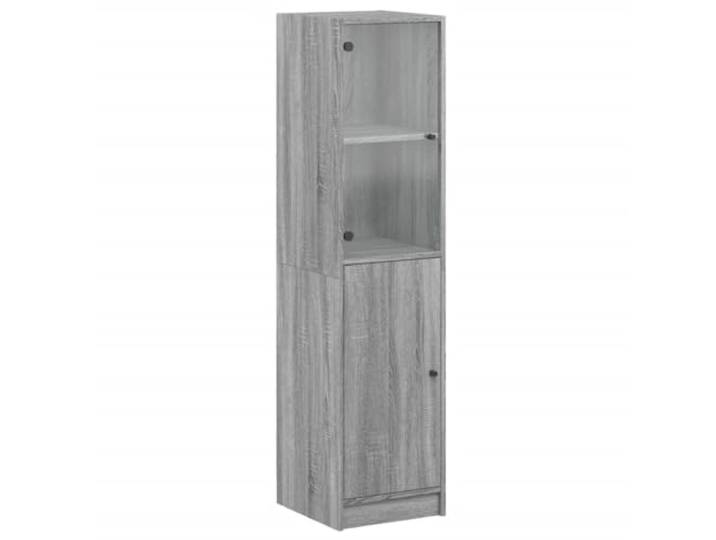 HKTMGDNG Highboard mit Glastür Standschrank Grau Sonoma 35x37x142 cm Schlanker Vitrinenschrank fürs Wohnzimmer: 4 Fächer bieten geordneten Platz und setzen Dekoration stilvoll in Szene.