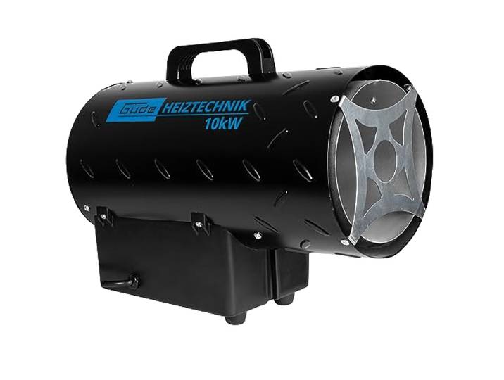 Güde Gasheizgebläse GGH 10 L (220-240 V, 10000 W Heizleistung, 580 m³/h Gebläseleistung, Piezozündung, Edelstahlbrenner, 700mbar Druckminderer, 1,5 m Gasschlauch), Schwarz
