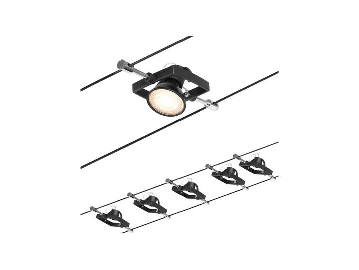 Paulmann Wire Mac II Seilsystem, 5-fl. 5 m schwarz, schwarz, für Flurbereich, Metall, Modern