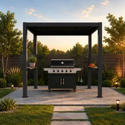 agadon Aluminum Grillpergola BBQ mit Ablagen 150 x 250 cm Dunkelgrau - Mit Ablage