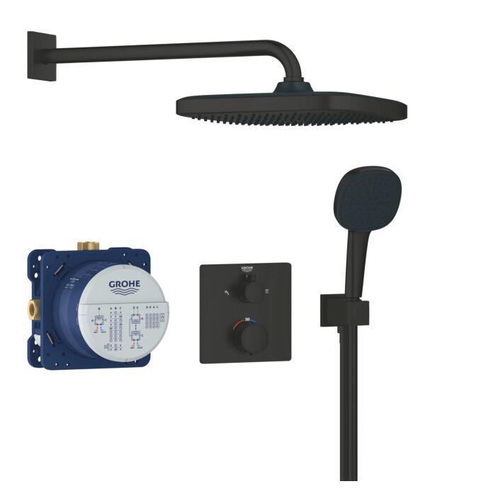 Grohe Precision Thermostat Duschsystem 348822430 Unterputz mit Vitalio Comfort 250, mattschwarz