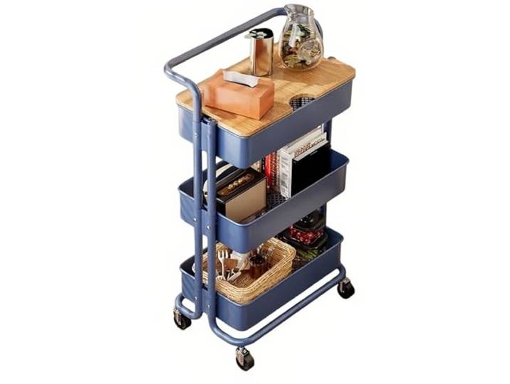 Rv2sGf3kH Küchenwagen 3-stufiger rollender Aufbewahrungswagen, bewegliches Snack- und Nachttisch-Organizer-Regal(Blue)