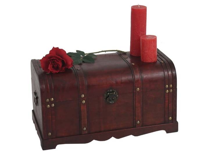 Coffre bois de décoration malle au trésor Valence aspect antiquité 30x57x29cm ~ rond