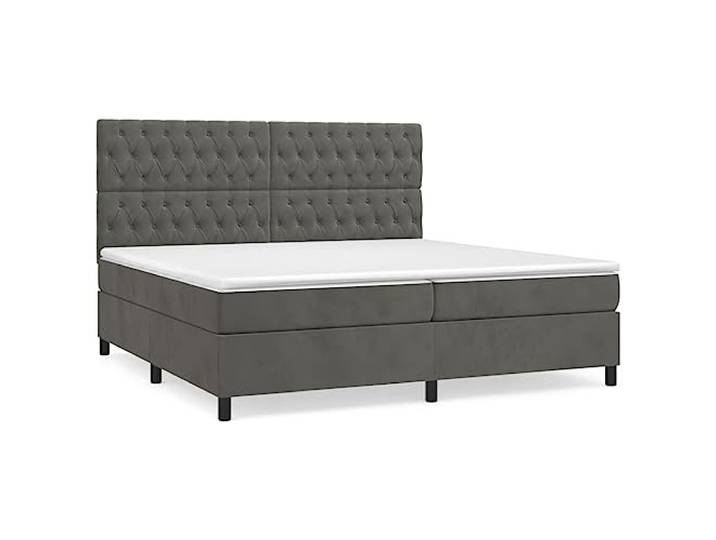 PUGYNBK Boxspringbett, 200 x 200 cm, Samt, dunkelgrau Verstellbares Kopfteil, Taschenfedern, mittlere Unterstützung, hautfreundlicher Bezug
