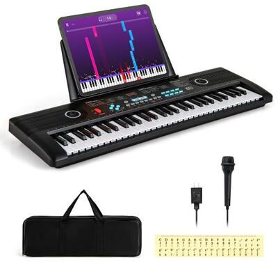 Costway 61 Key Electric Portable Digital Keyboard Piano for Beginner-Black