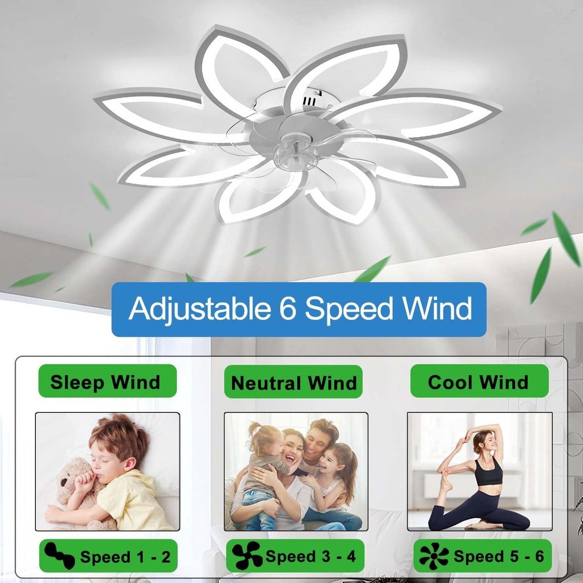 Zwarte Plafondventilator met LED-licht en stille DC-motor - 90 cm