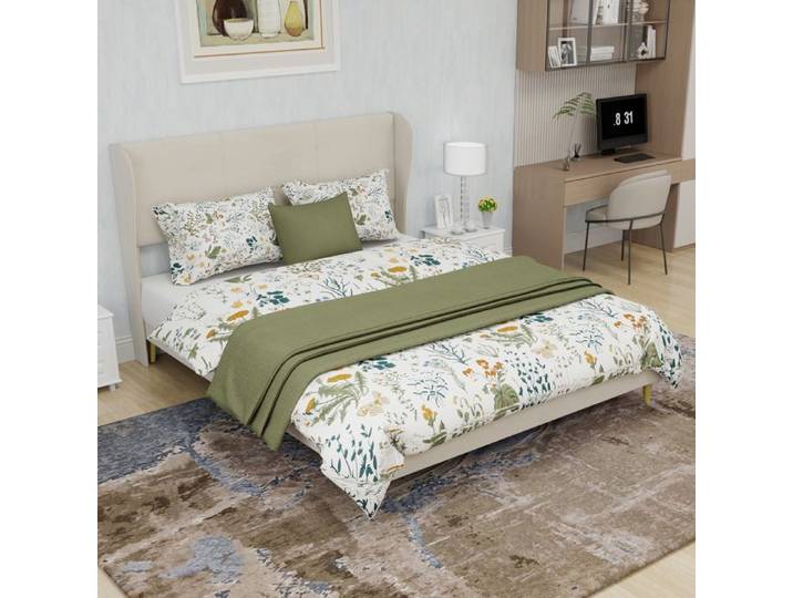 Lit double rembourré - DREAMMESPACE - 140x200 cm - Beige - Contemporain - Montage facile
