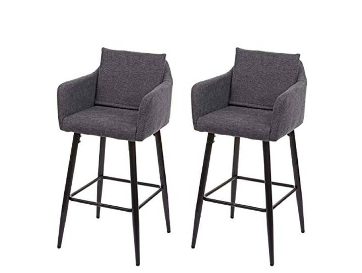Mendler 2er-Set Barhocker HWC-H93 Metall - Stoff/Textil dunkelgrau Barstuhl, Tresenhocker, mit Fußablage