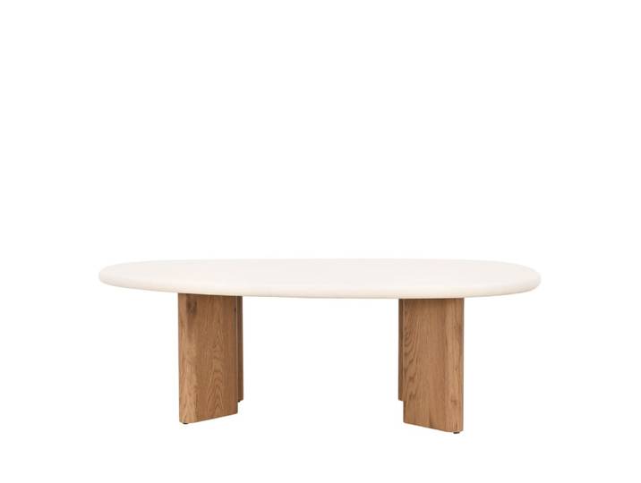 Table basse organique effet béton et bois l130cm - beige