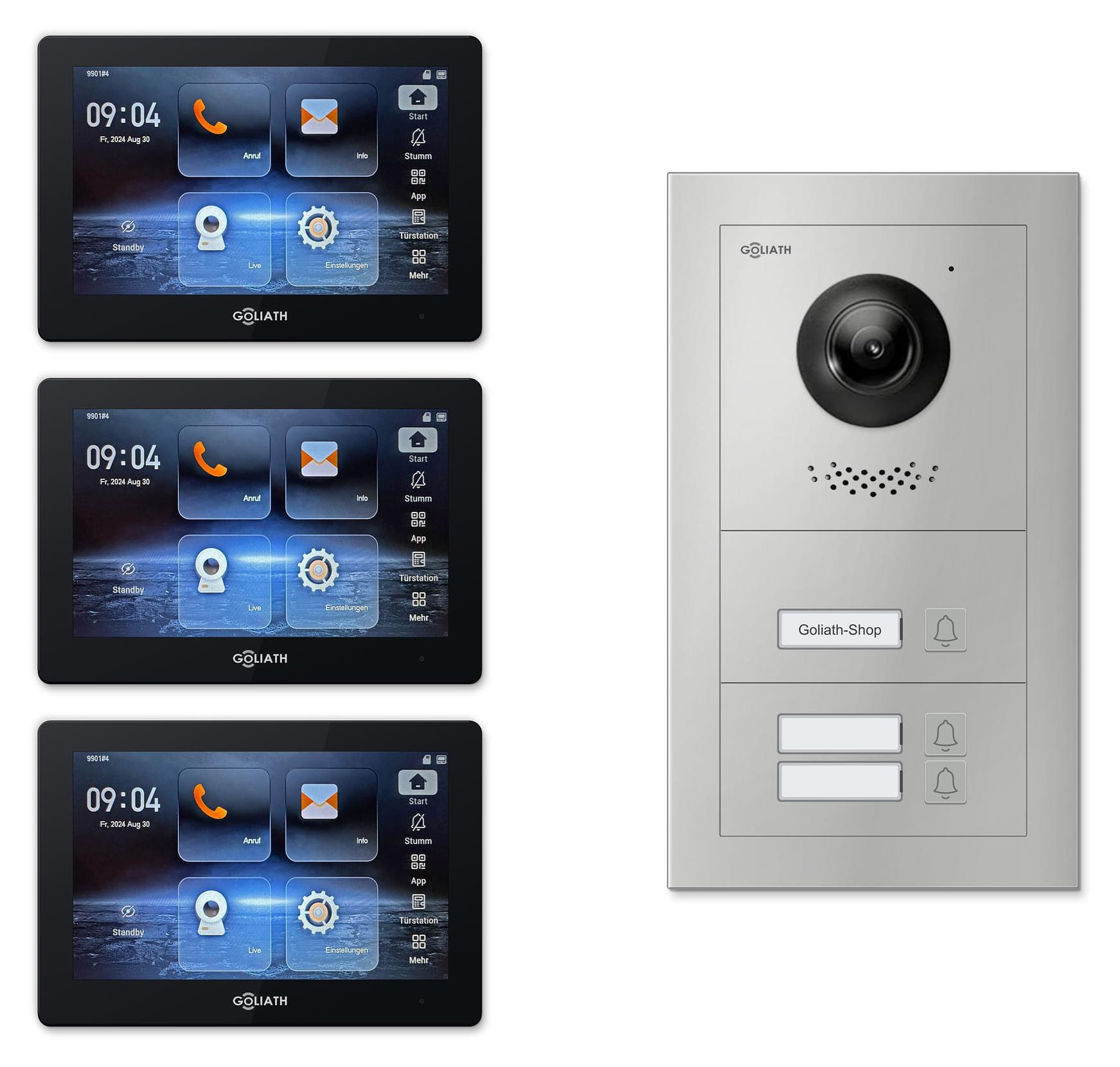 Goliath IP-Video-Türsprechanlage GL-IPH300M für 3 Familien : 7 Zoll Schwarz : Silber : Aufputz Dose Monitor Farbe: 7 Zoll Schwarz Montage: Aufputz Dose Türklingel Farbe: Silber