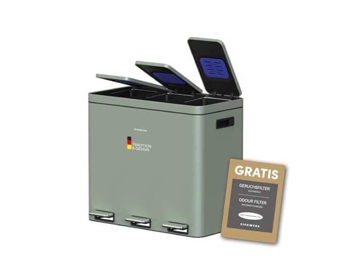 SIEGWERK - Kolekto 3 - Design Mülleimer - Mülltrenner - extra stabil - neutralisiert Gerüche - Soft Close - 3x18l - salbei - grün - Sage harmony