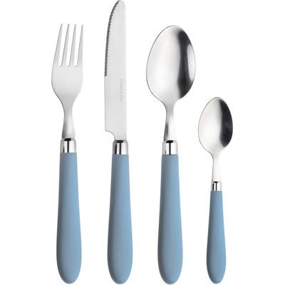 Besteck-Set PINTINOX "Daisy 0", blau (hellblau, edelstahlfarben), 24 Stk., Edelstahl 18/0, Kunststoff, Essbesteck-Sets, mit farbigem Kunststoffgriff
